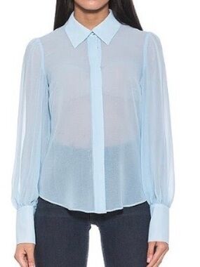 Alexia Admor Pale Blue Sheer Button-Up Blouse